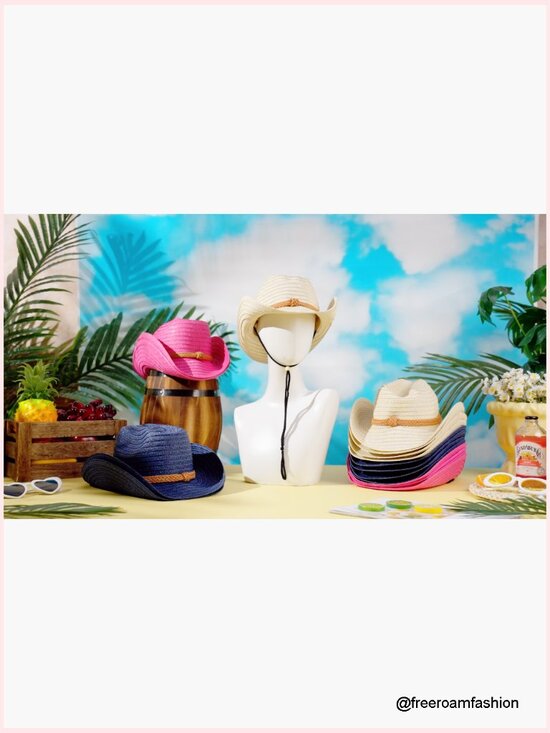 12 Pack Straw Cowboy Hats Wide Brim Summer Sun Protection